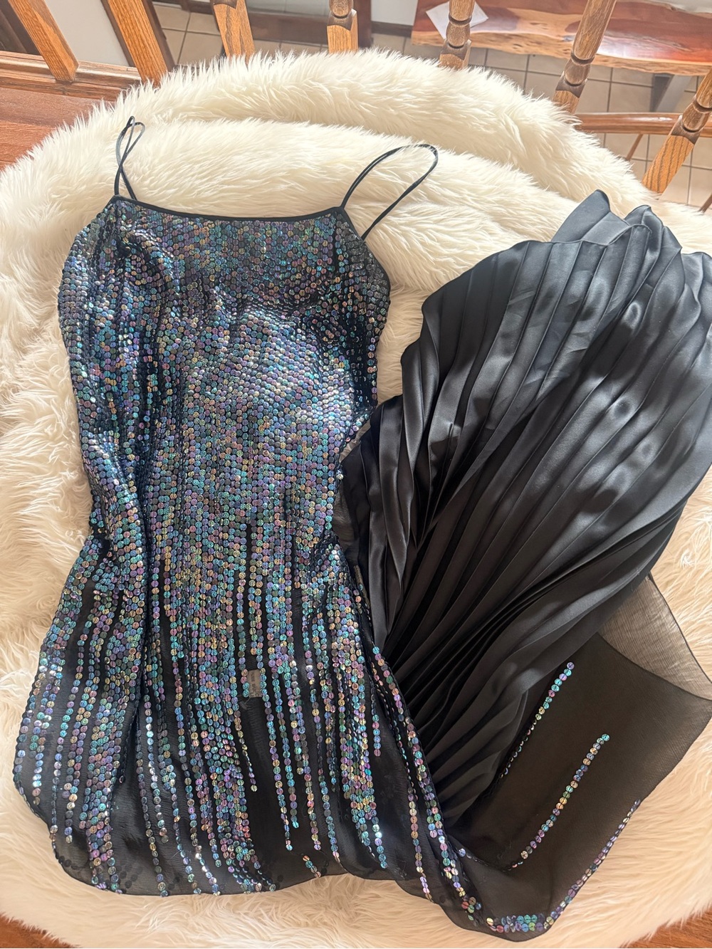 RARE Vintage Black Silk Iridescent Sequin Slip Dress